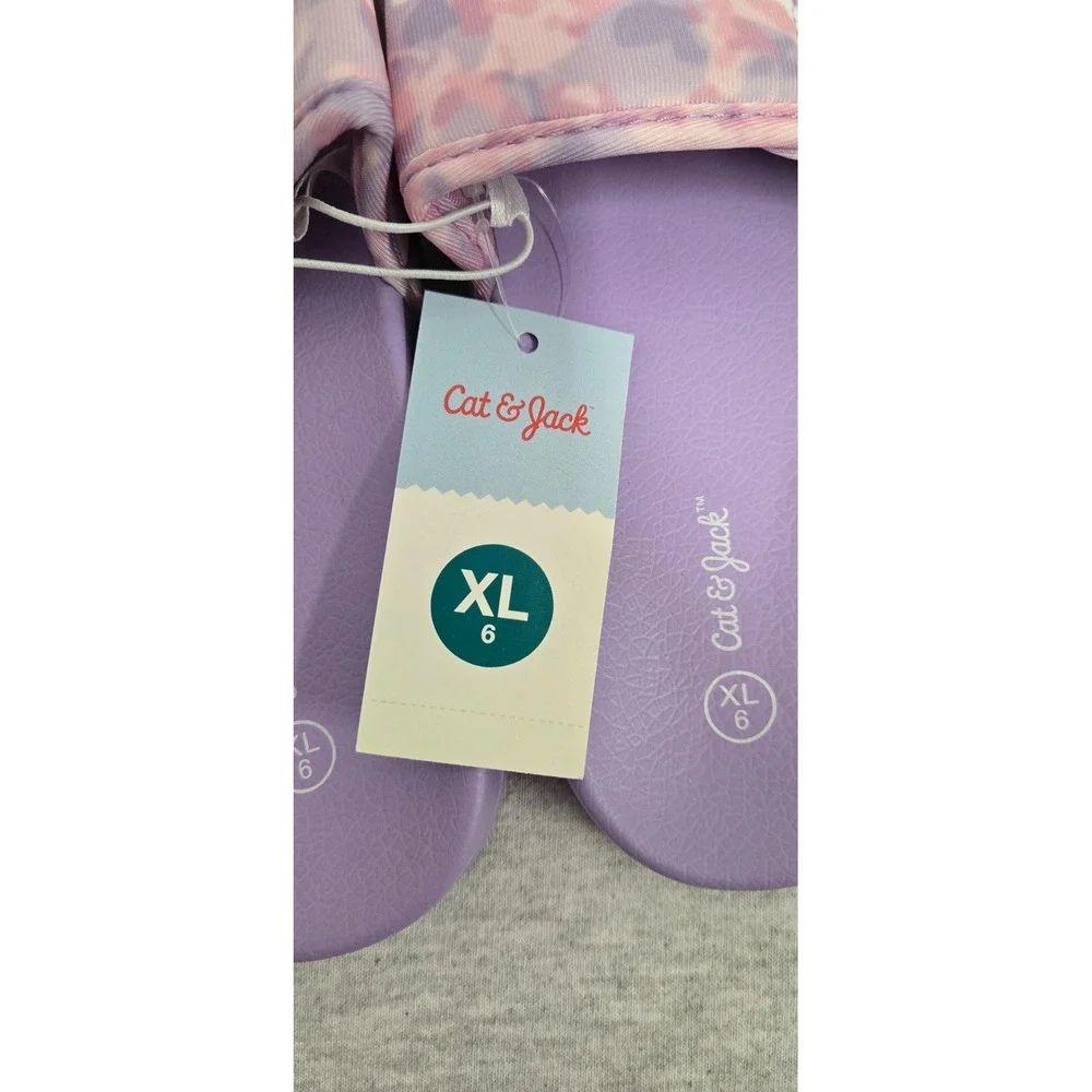 Cat & Jack Girls Purple Camo Quilted Slide Sandals Size XL 6 New With Tags
